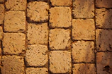 Close-up of freshly laid stone pavement with intricate patterns