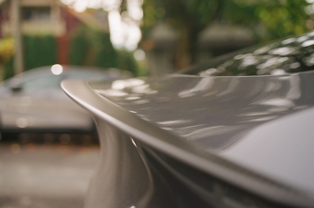 a close up of the hood of a car