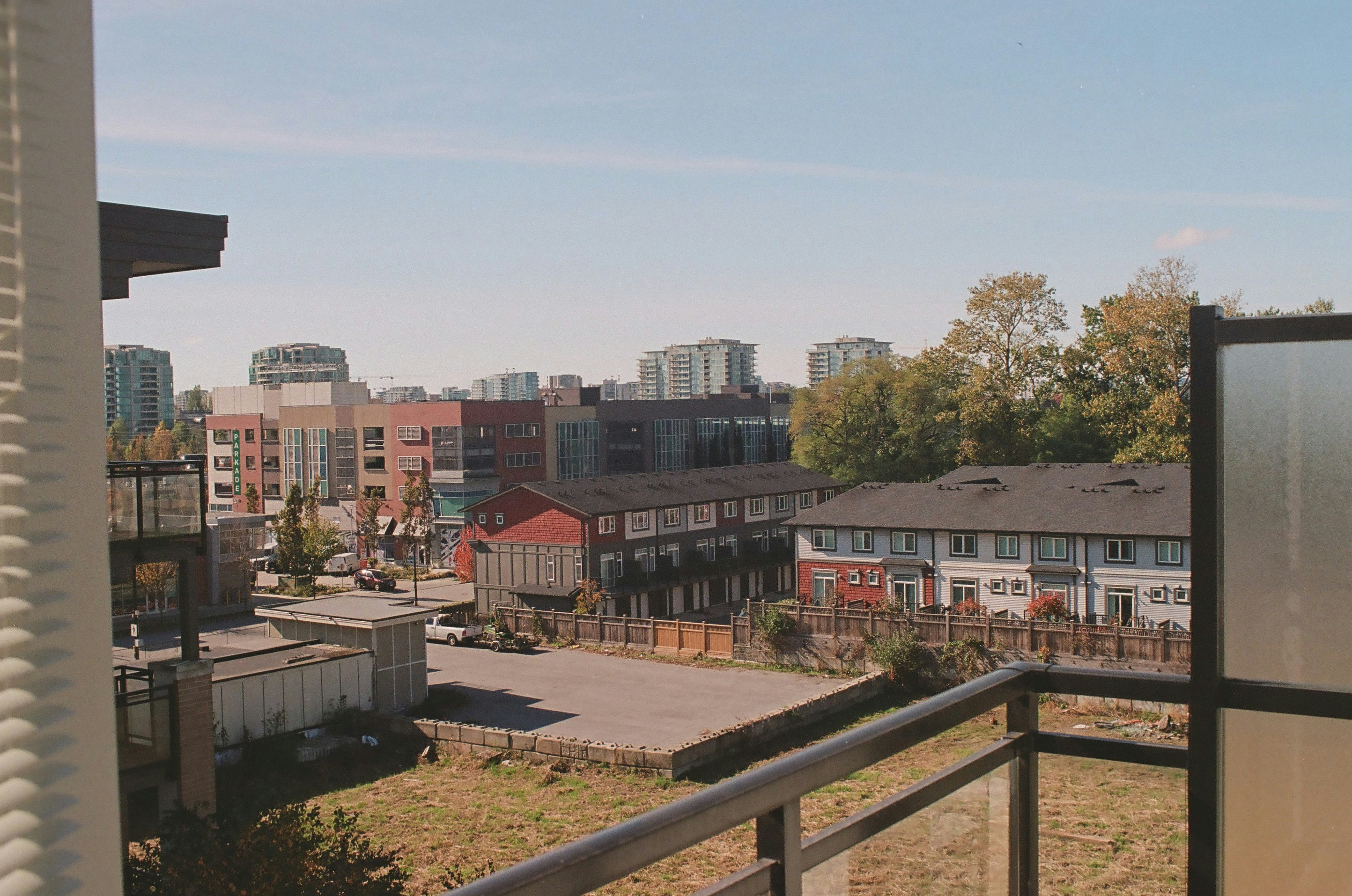 a view of a city from a balcony