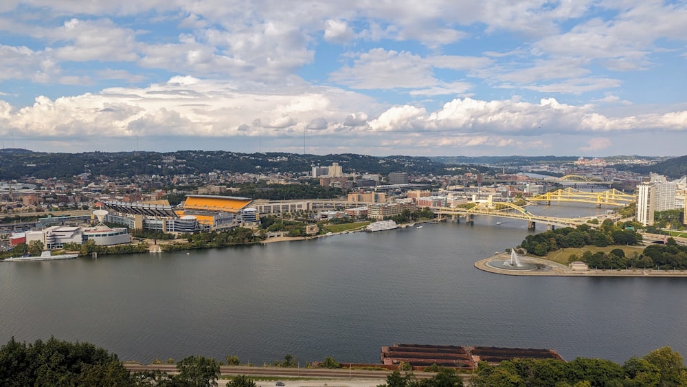 a large body of water surrounded by a city