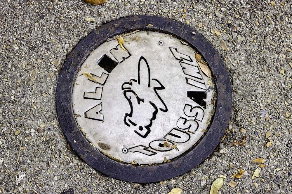 a manhole cover with a picture of a rabbit on it