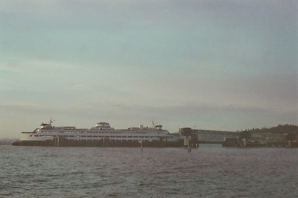 a large boat in a large body of water