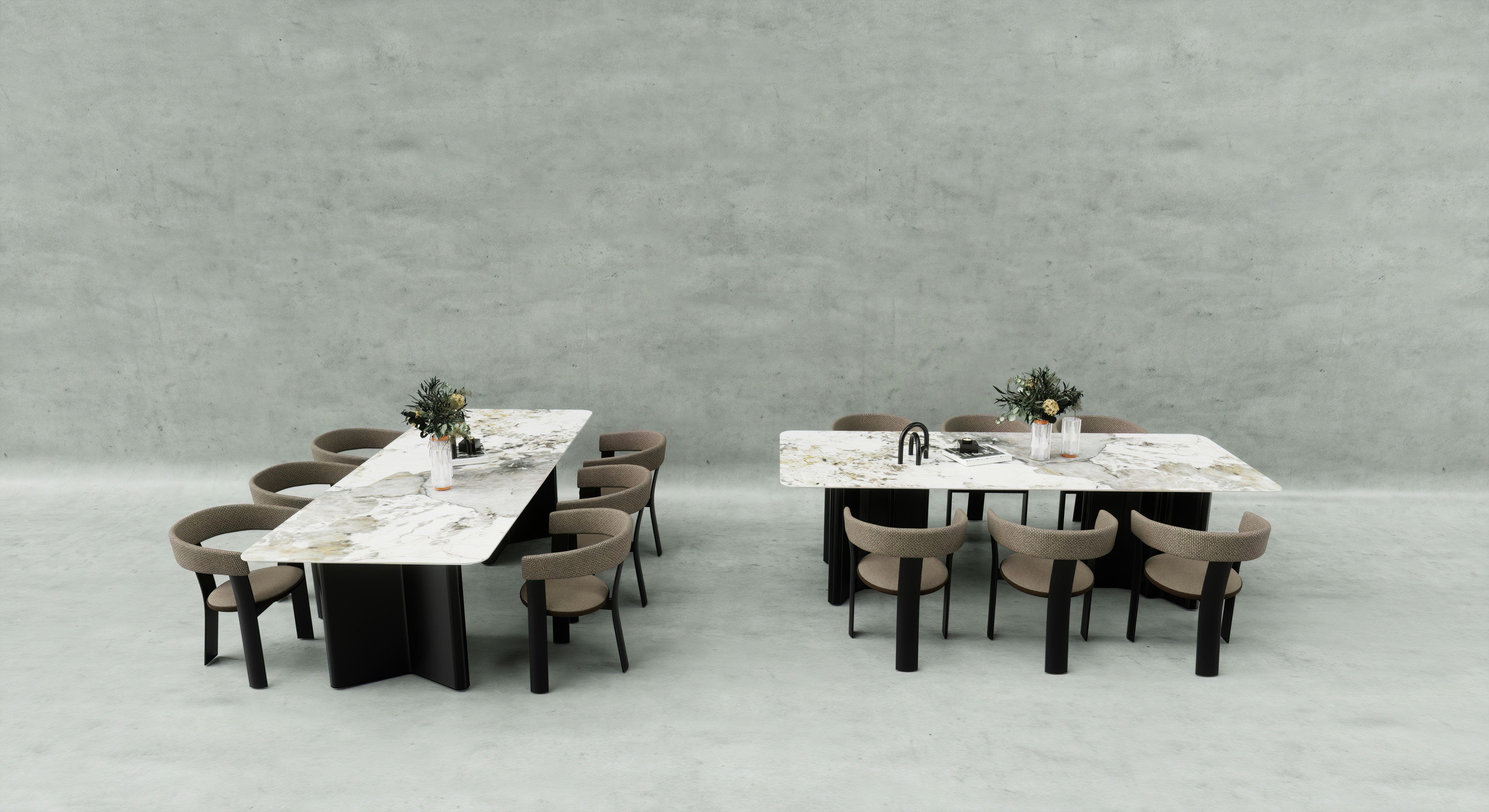 uma mesa de jantar com cadeiras ao redor