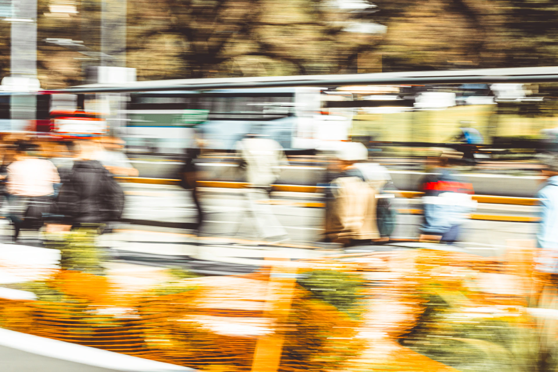 A dynamic wide shot capturing a vibrant urban scene in motion, showing storytelling through video.