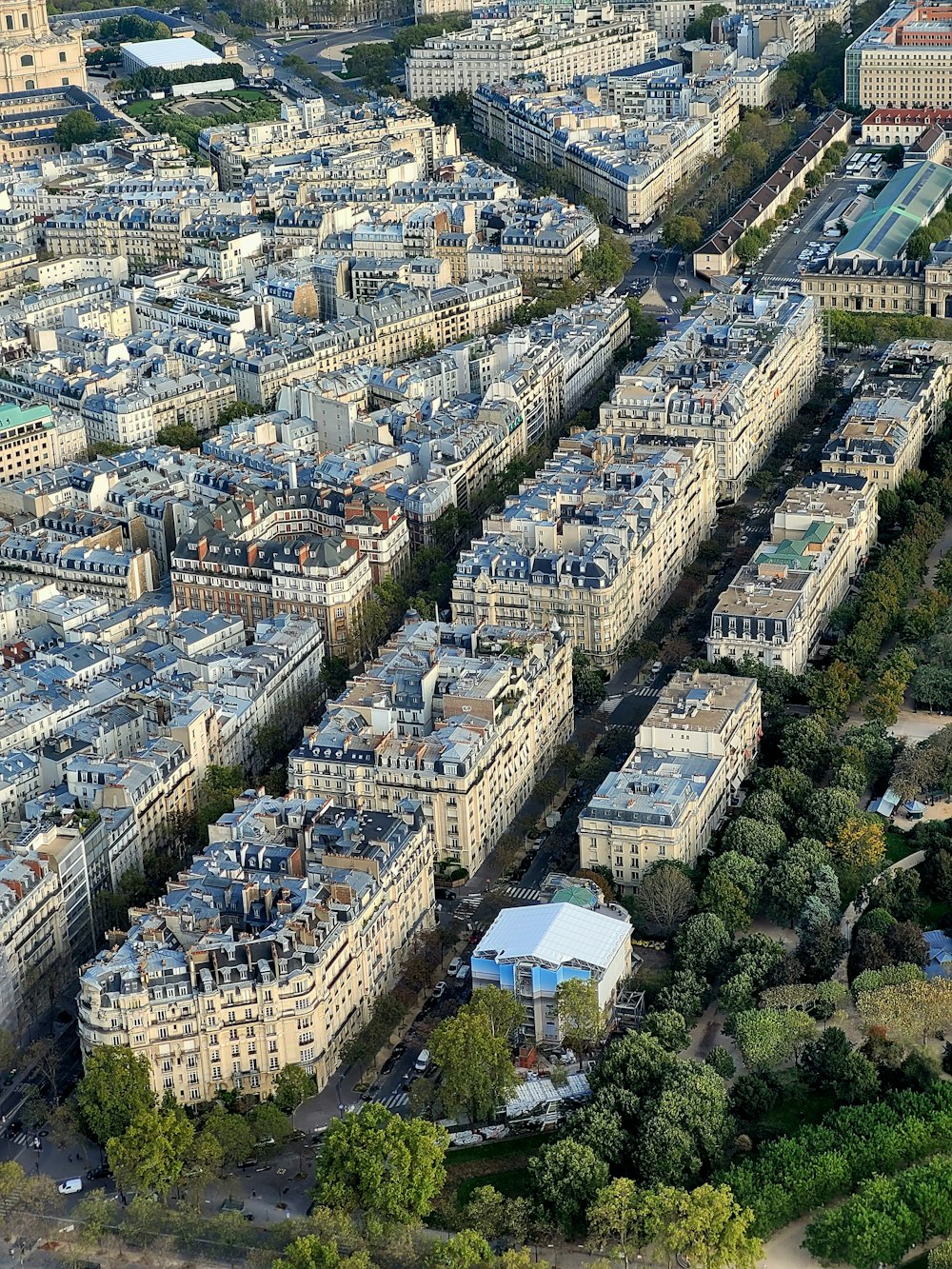 an aerial view of a city with lots of buildings