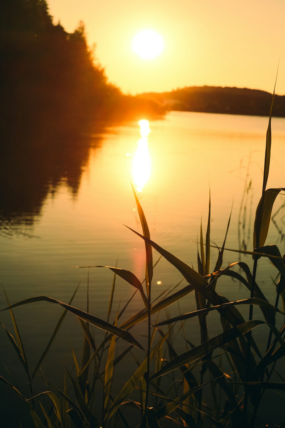 the sun is setting over a body of water