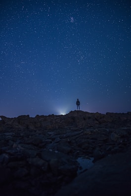 Cover of a dark science fiction novel featuring a lone figure under a starry sky.