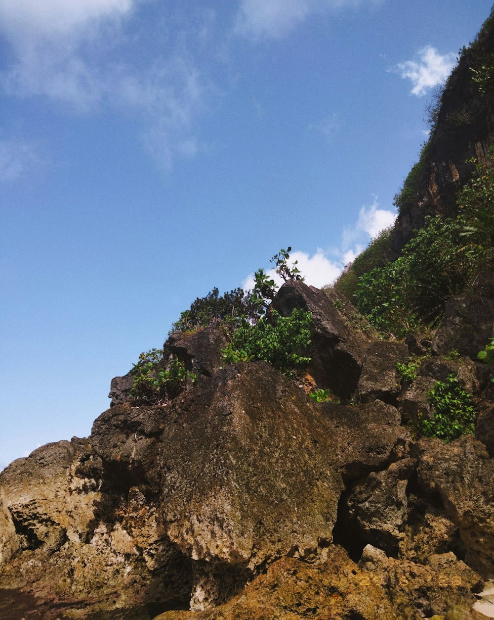 a person standing on top of a large rock next to a body of water