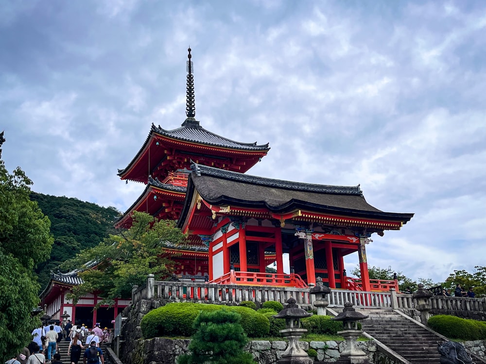 a tall red building with a tower on top of it