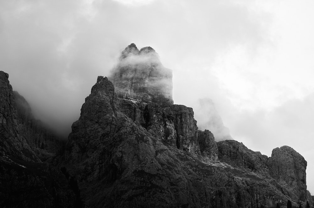 a black and white photo of a mountain