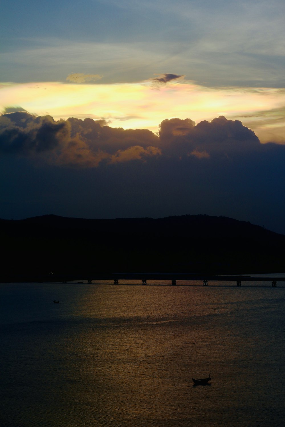 a large body of water under a cloudy sky