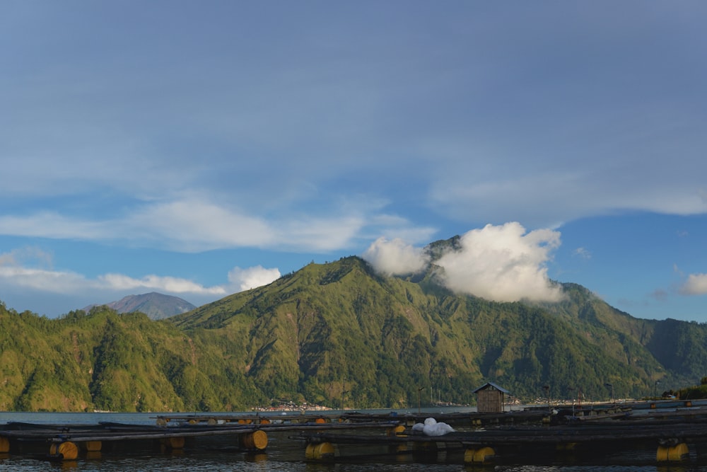 a view of a mountain and a body of water