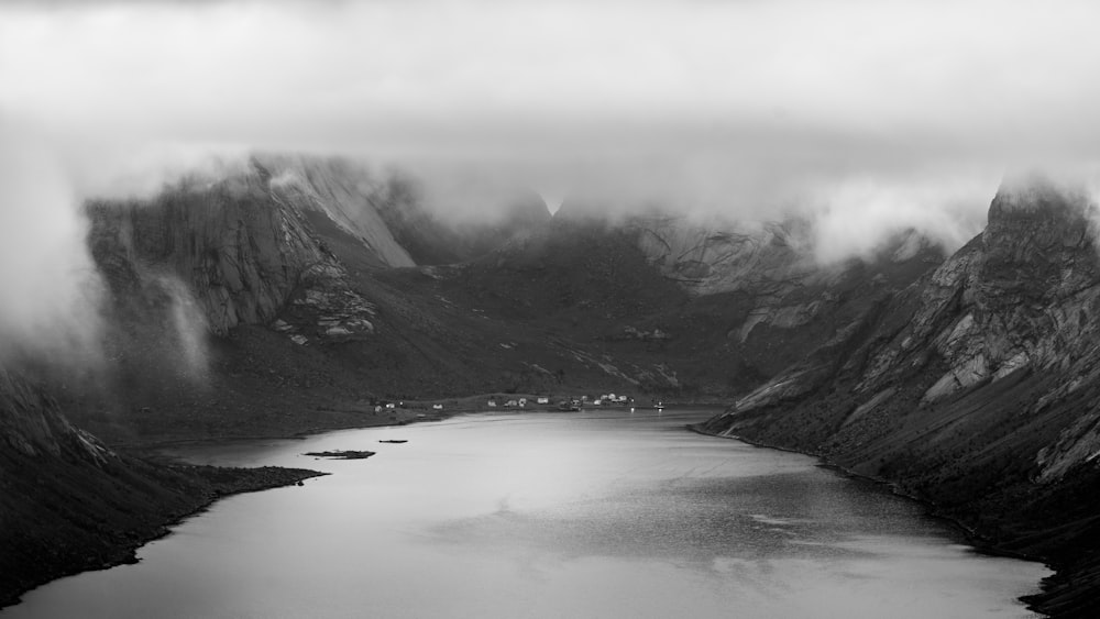 a large body of water surrounded by mountains