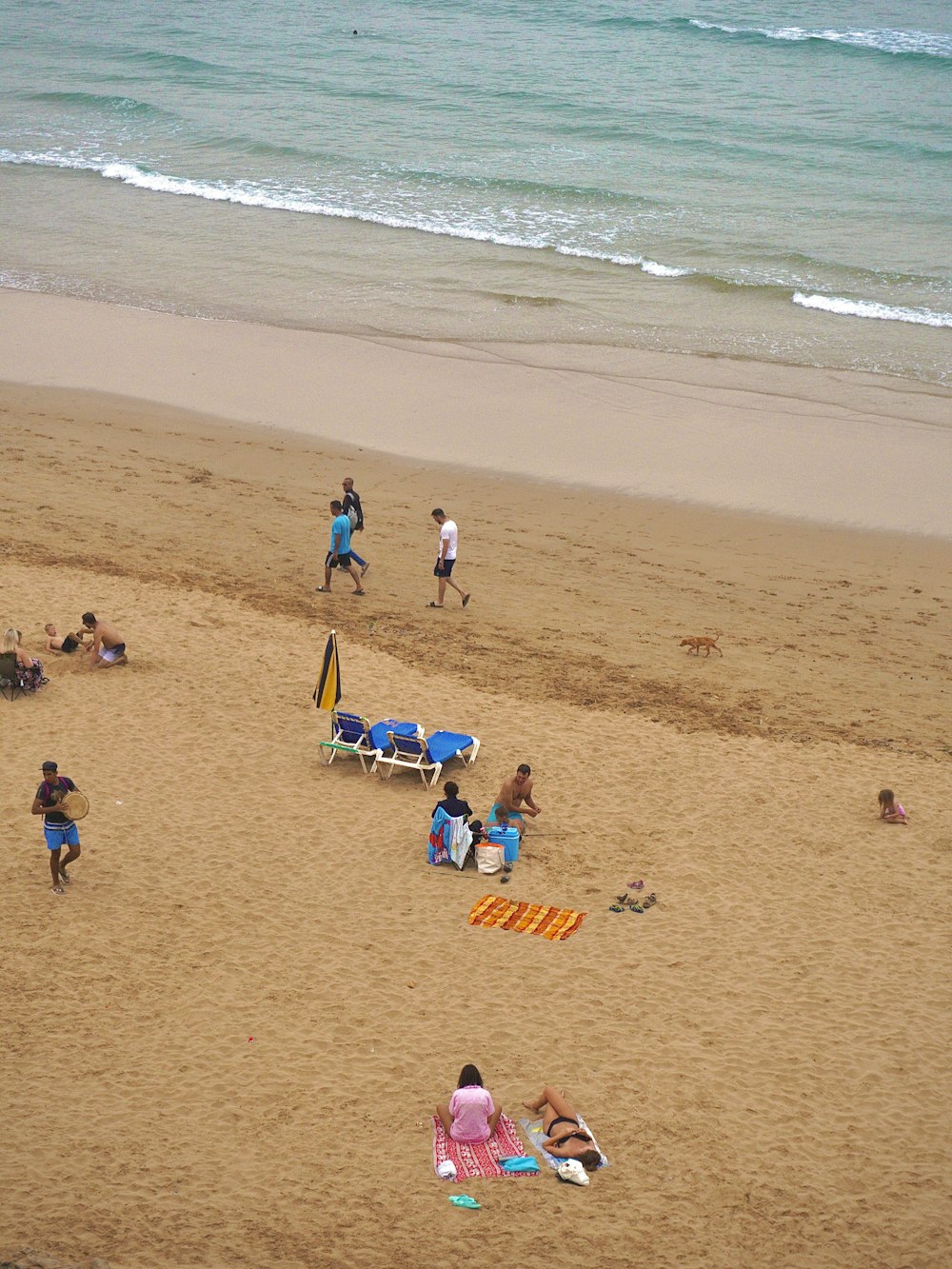 a group of people on a beach near the ocean