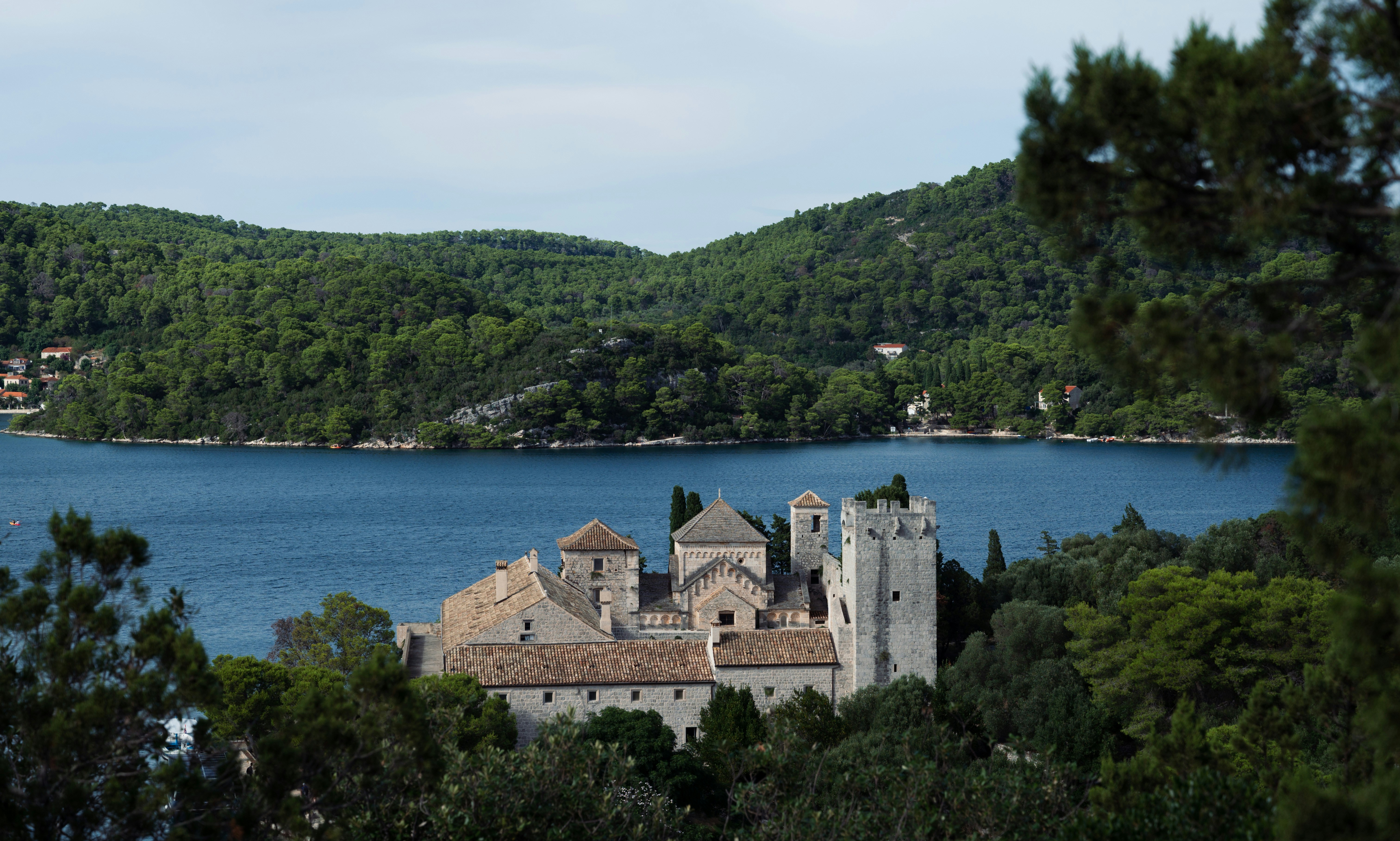 Un gran castillo situado en la cima de una exuberante ladera verde