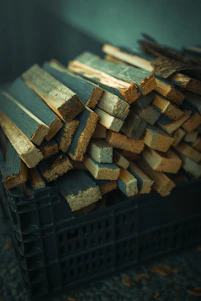 Photo of neatly stacked plywood and laminates ready for delivery in a bright warehouse.