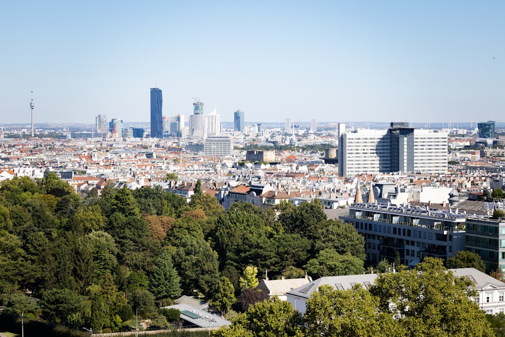 Blick auf eine Stadt von einem Hügel aus