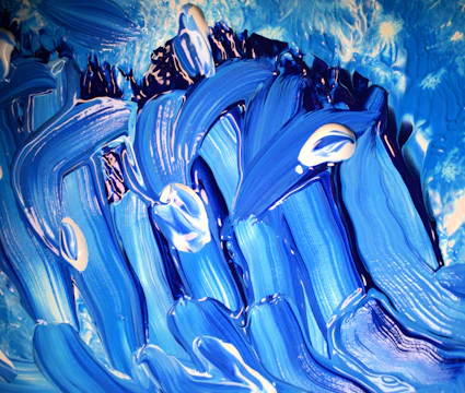 Detail of textured paint strokes creating a dynamic ocean wave.