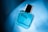 A transparent, blue-tinted glass bottle of Wild Stone Eau de Parfum is positioned at an angle on a gradient blue background. The bottle has a black cap and features modern, bold typography.