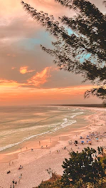 A vibrant photo of Cox's Bazar beach at sunset with travelers enjoying the view.
