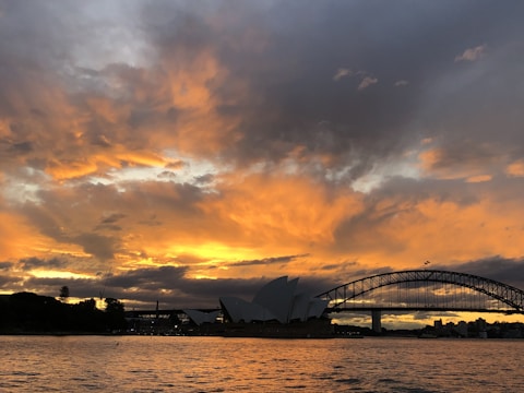 An iconic city skyline at sunset.