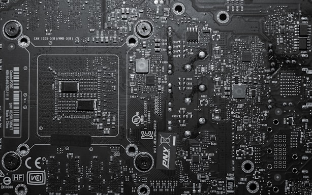 a black and white photo of a computer motherboard