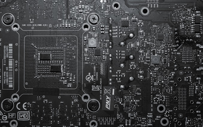 a black and white photo of a computer motherboard