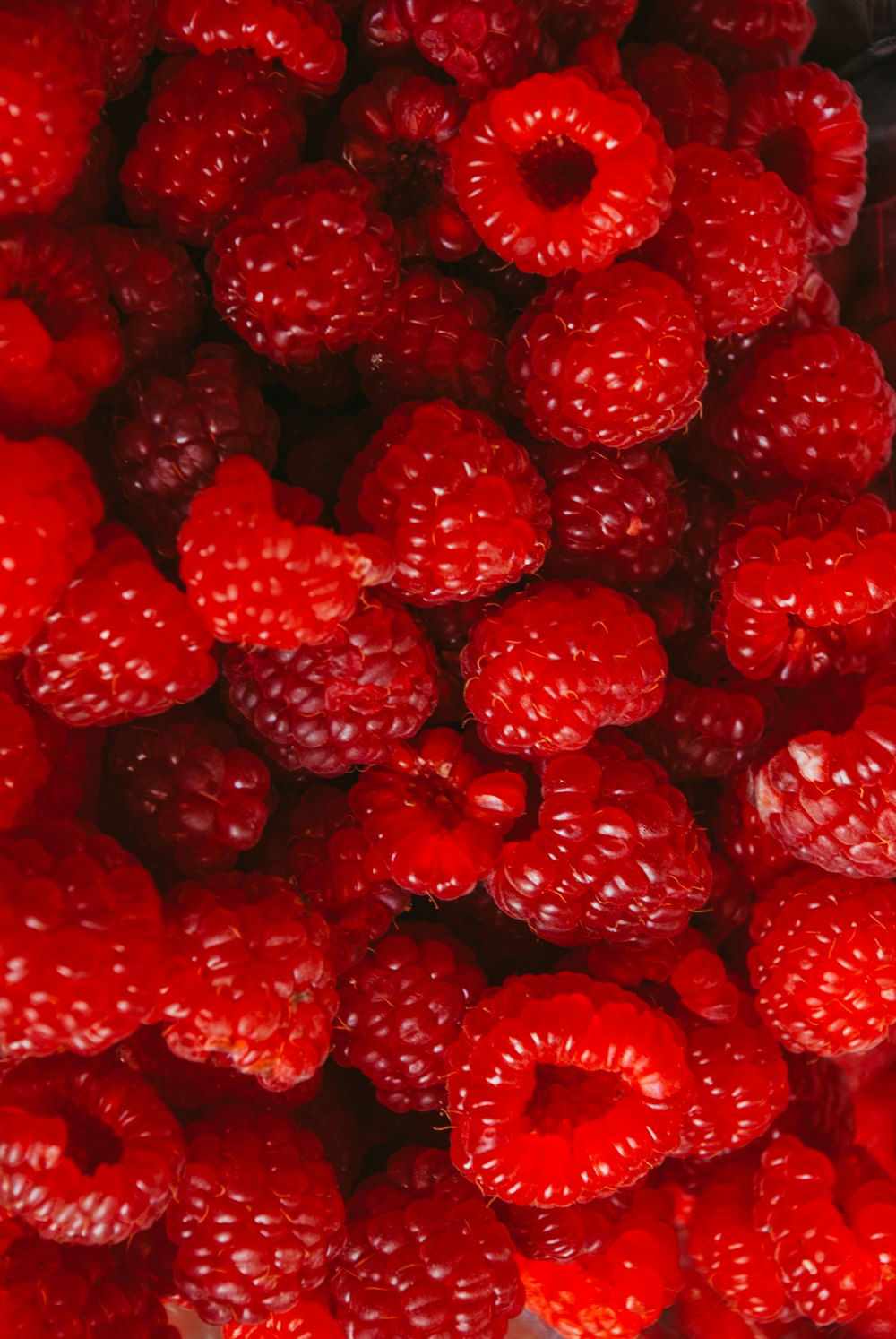 a pile of raspberries sitting next to each other