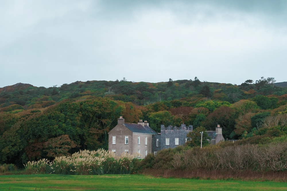 a house on a hill surrounded by trees