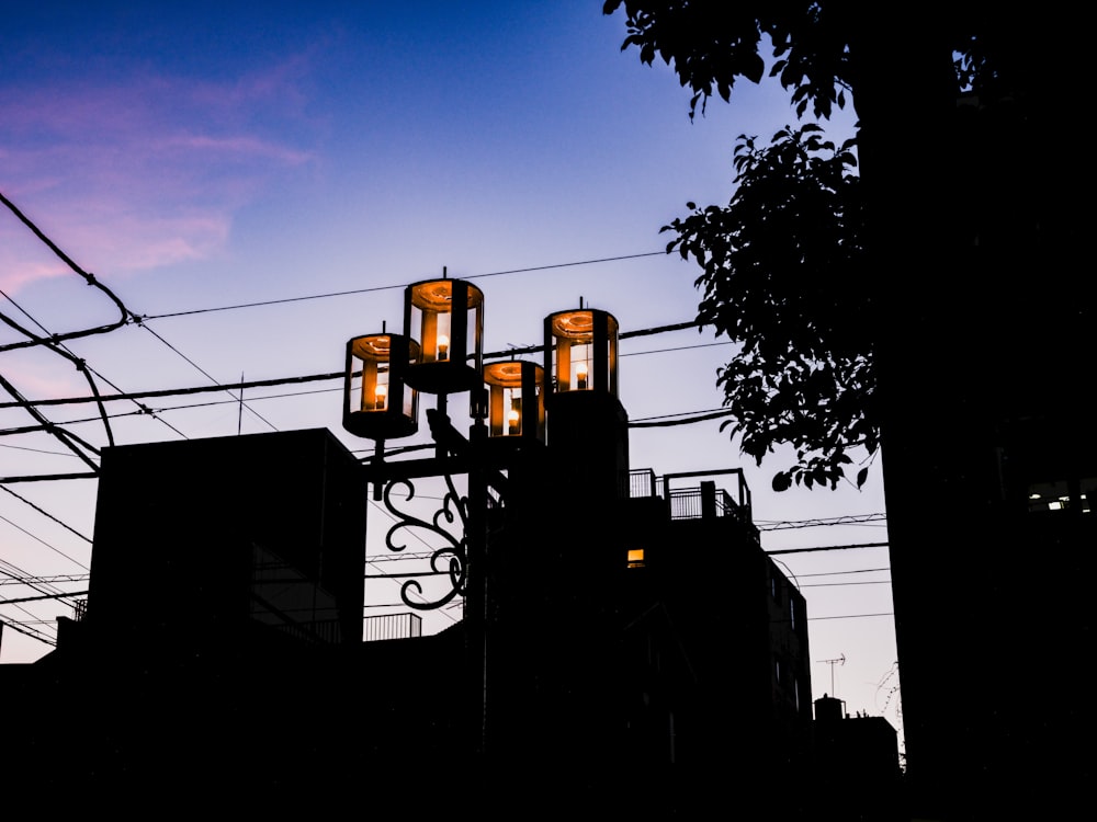 a couple of lights that are on a pole