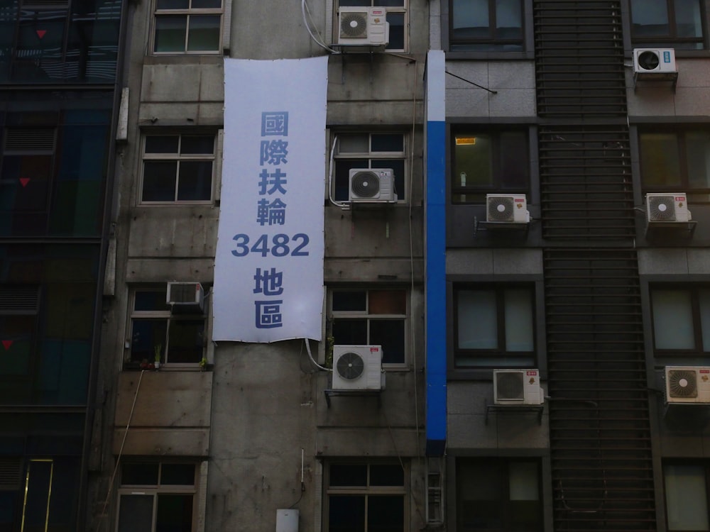 Un letrero en el costado de un edificio alto