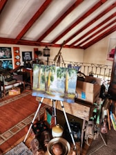 A cozy attic filled with vintage items and unique collectibles.