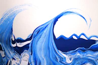A minimalist abstract painting inspired by ocean waves and coastal breezes in cool blues and greens.