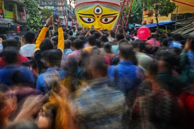Wide-angle shot capturing the lively crowd and vibrant energy of Maa Sharda Complex.