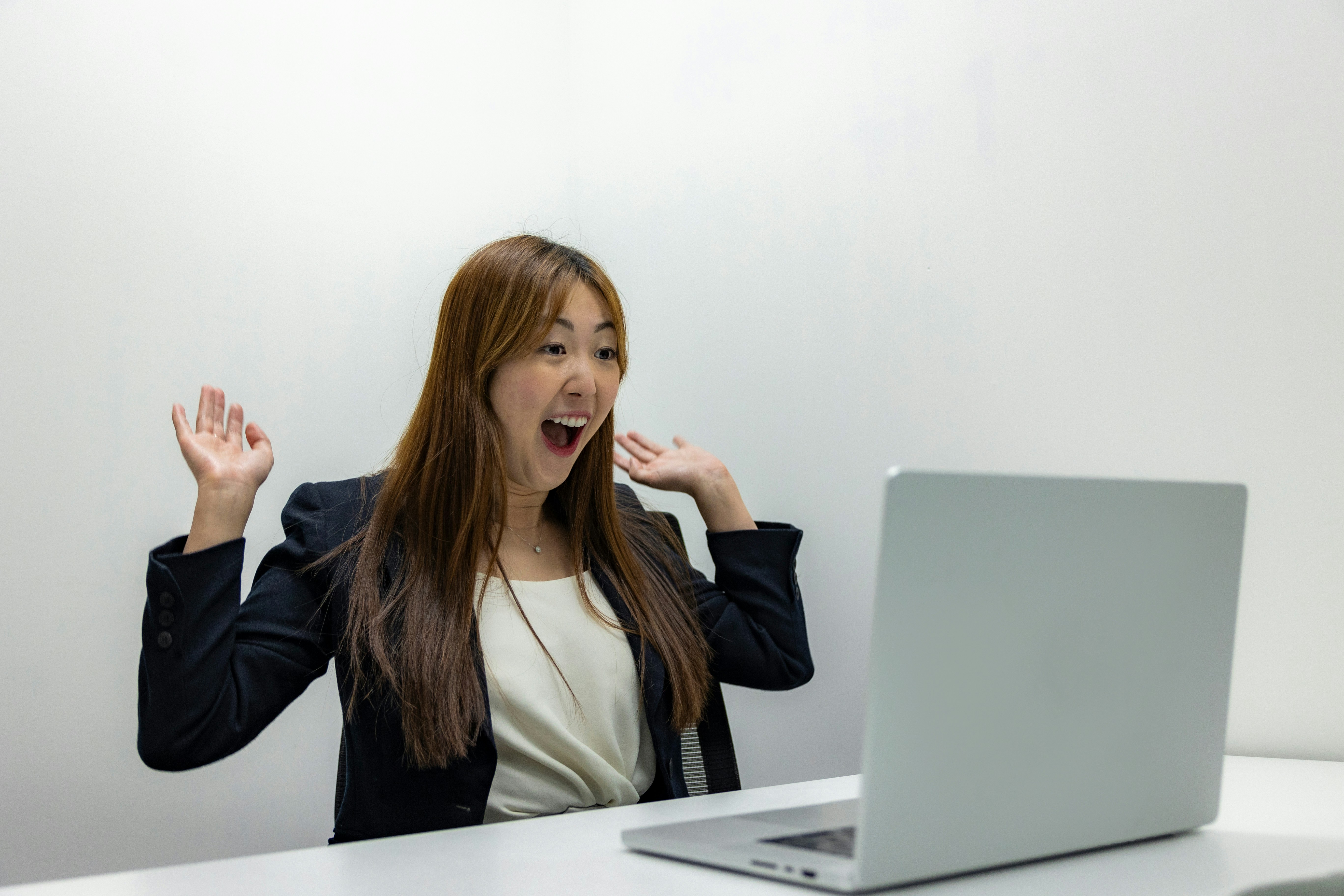 Happy female employee after a successful job interview.