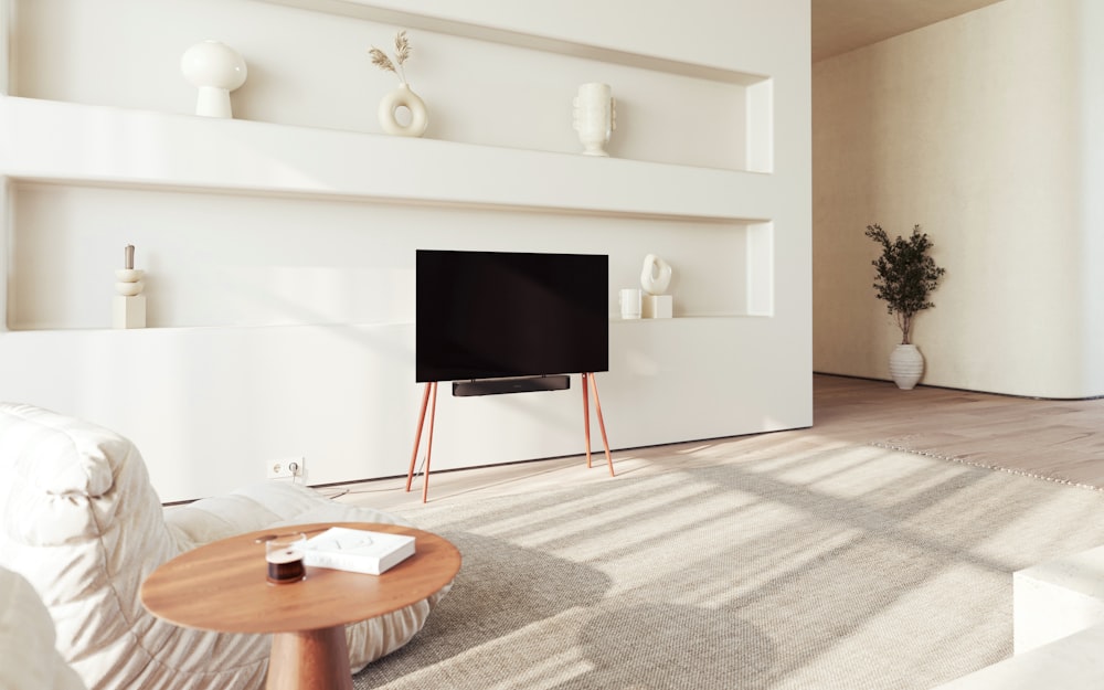 a living room with a large flat screen tv