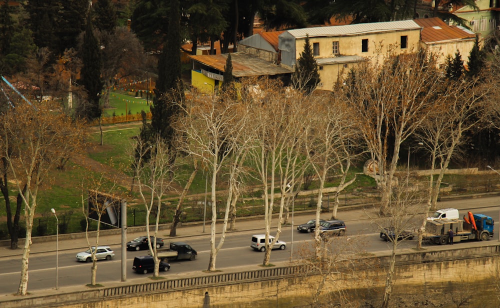 a group of cars parked on the side of a road