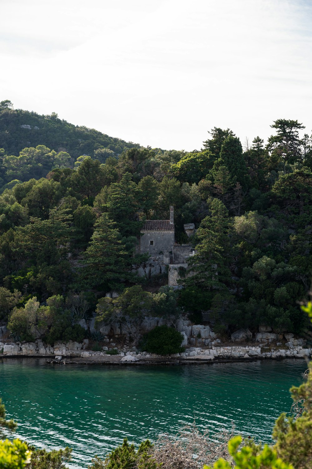 a house on a hill overlooking a body of water