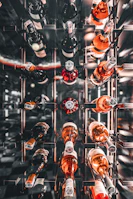 Rows of wine bottles lined up, ready to be taken home.