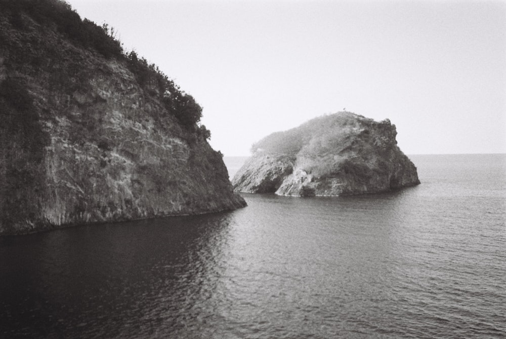 a black and white photo of a body of water