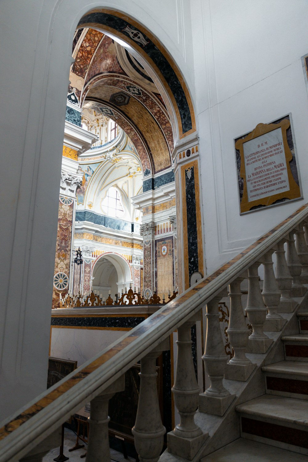a staircase leading up to an ornately decorated building