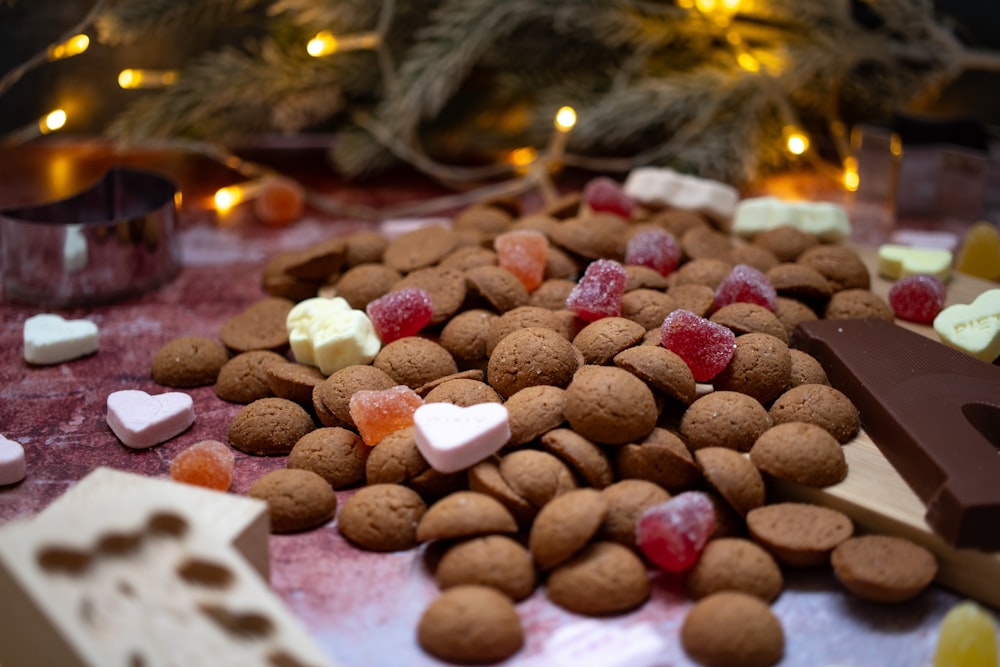 a table topped with lots of different types of candies