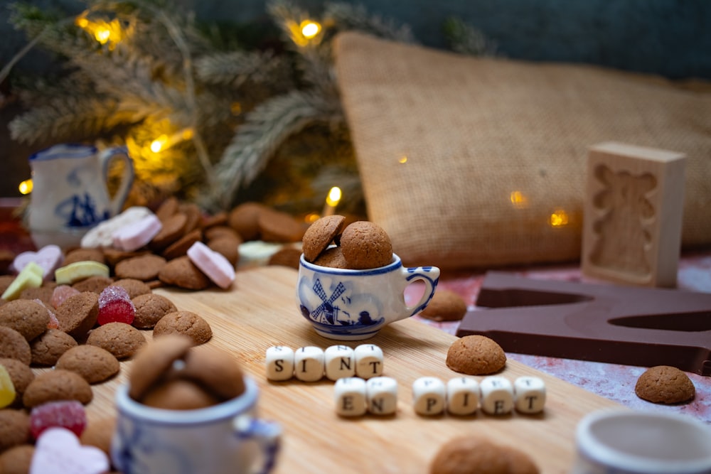 a bowl of dog treats sitting on top of a table