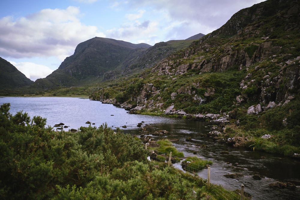 a body of water surrounded by mountains and trees