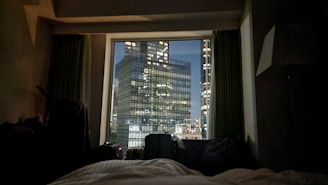 Nighttime cityscape from the suite’s large windows