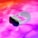 A futuristic virtual reality headset with a sleek design, featuring a black visor and an adjustable white strap with a ribbed texture. The background is a vibrant blend of magenta and orange hues, creating a dynamic and modern aesthetic.