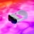 A futuristic virtual reality headset with a sleek design, featuring a black visor and an adjustable white strap with a ribbed texture. The background is a vibrant blend of magenta and orange hues, creating a dynamic and modern aesthetic.