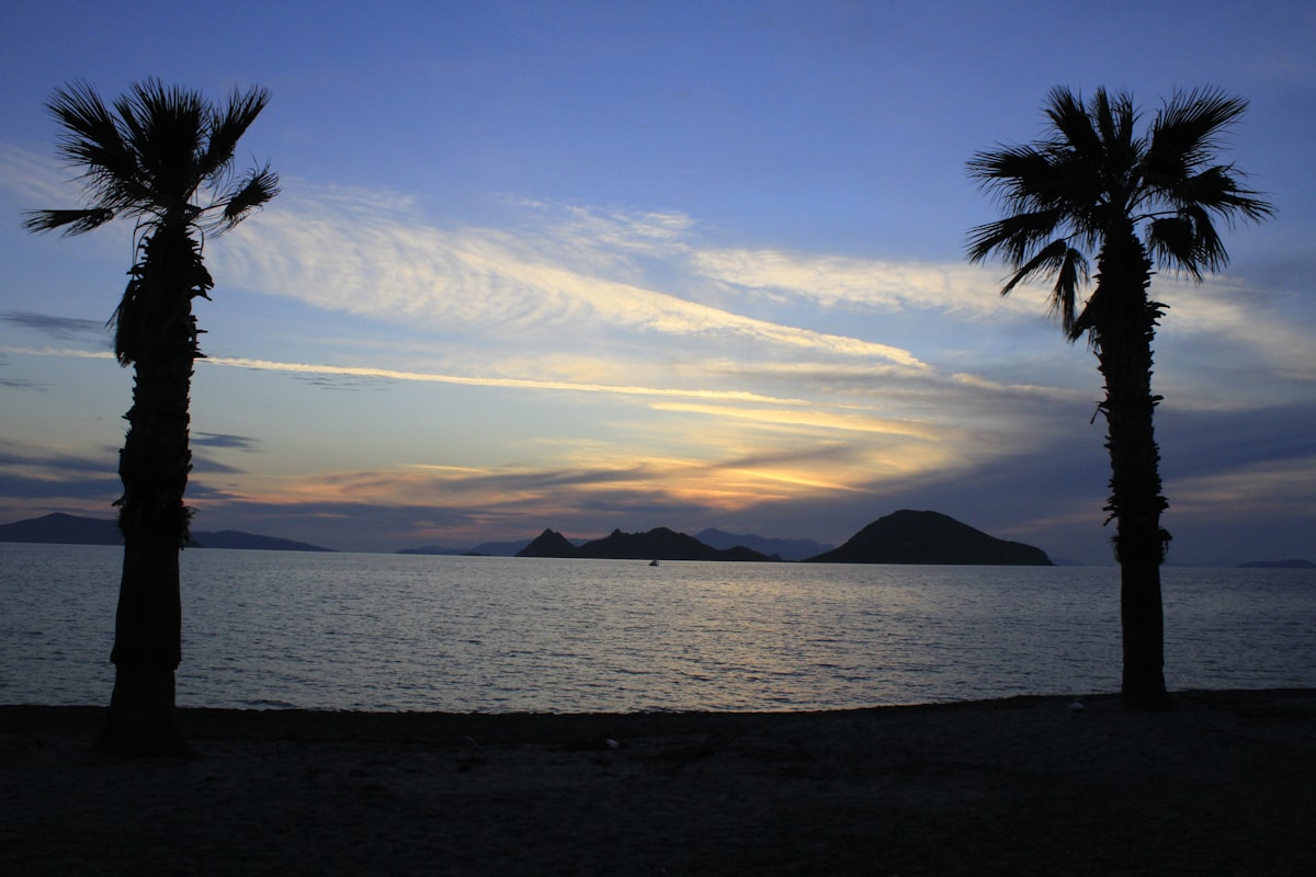 Bitez bay and windsurfing sails on the south coast