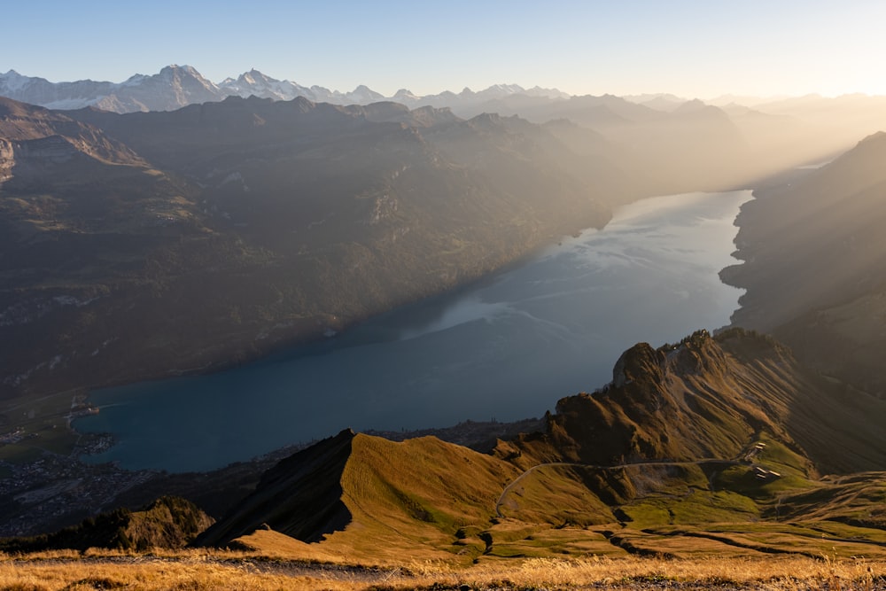 a large body of water surrounded by mountains