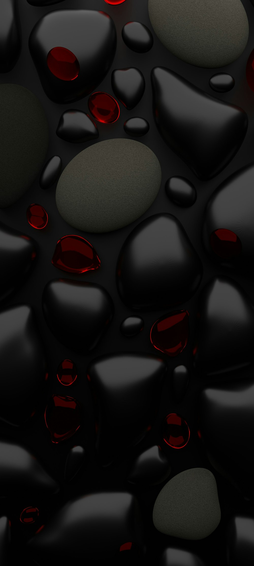 a black background with red and white bubbles